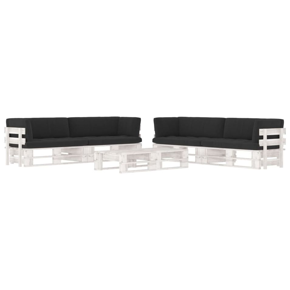 Salon de jardin palette 6 pcs et coussins Pin imprégné de blanc 30 - Photo n°1