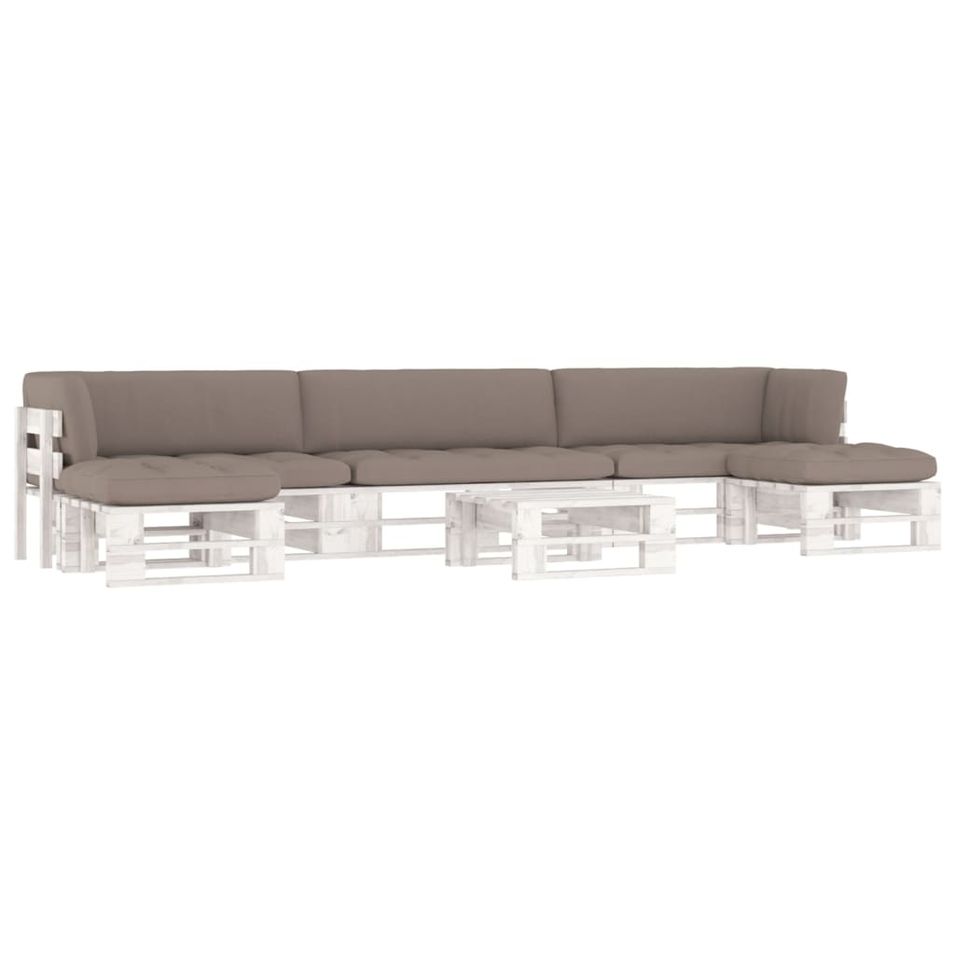 Salon de jardin palette 6 pcs et coussins Pin imprégné de blanc 12 - Photo n°1