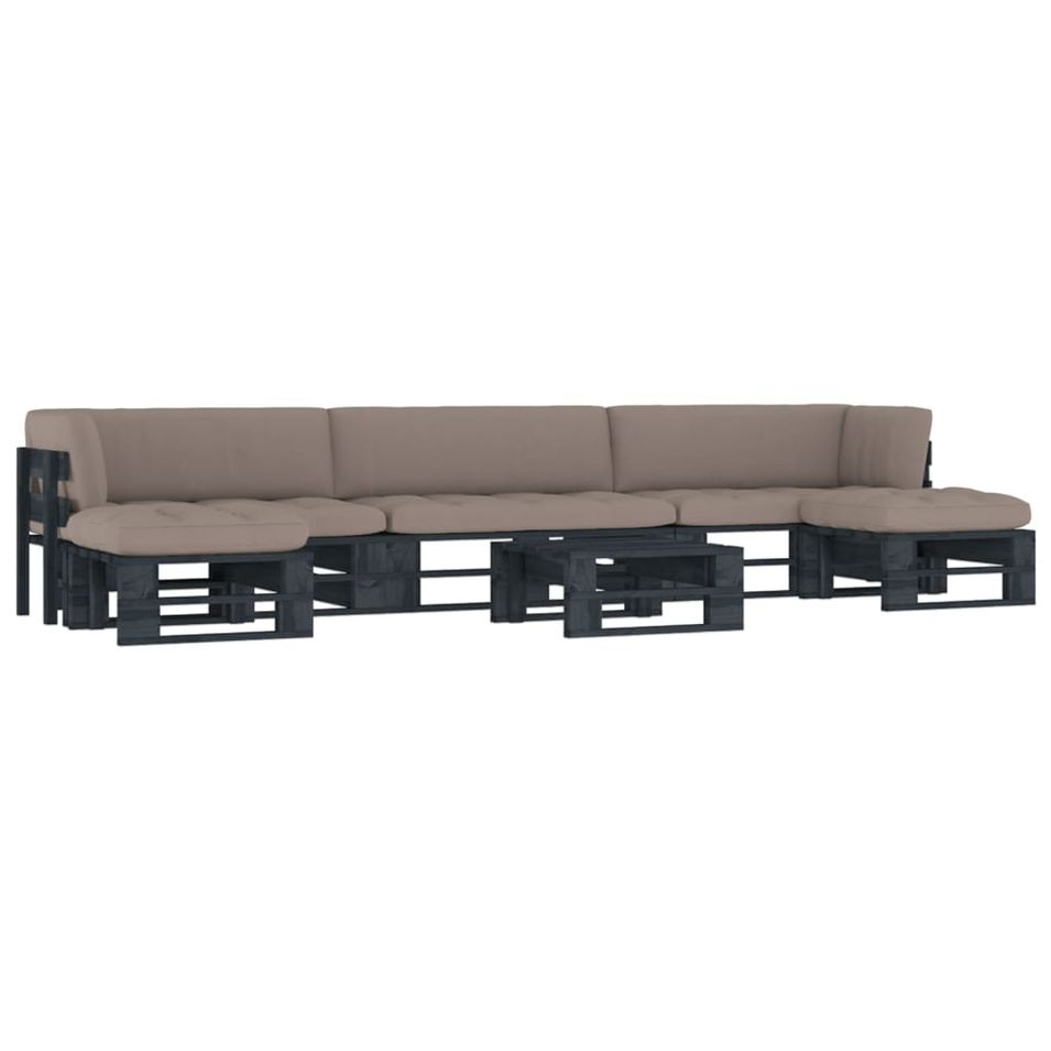 Salon de jardin palette 6 pcs et coussins Pin imprégné de noir - Photo n°1