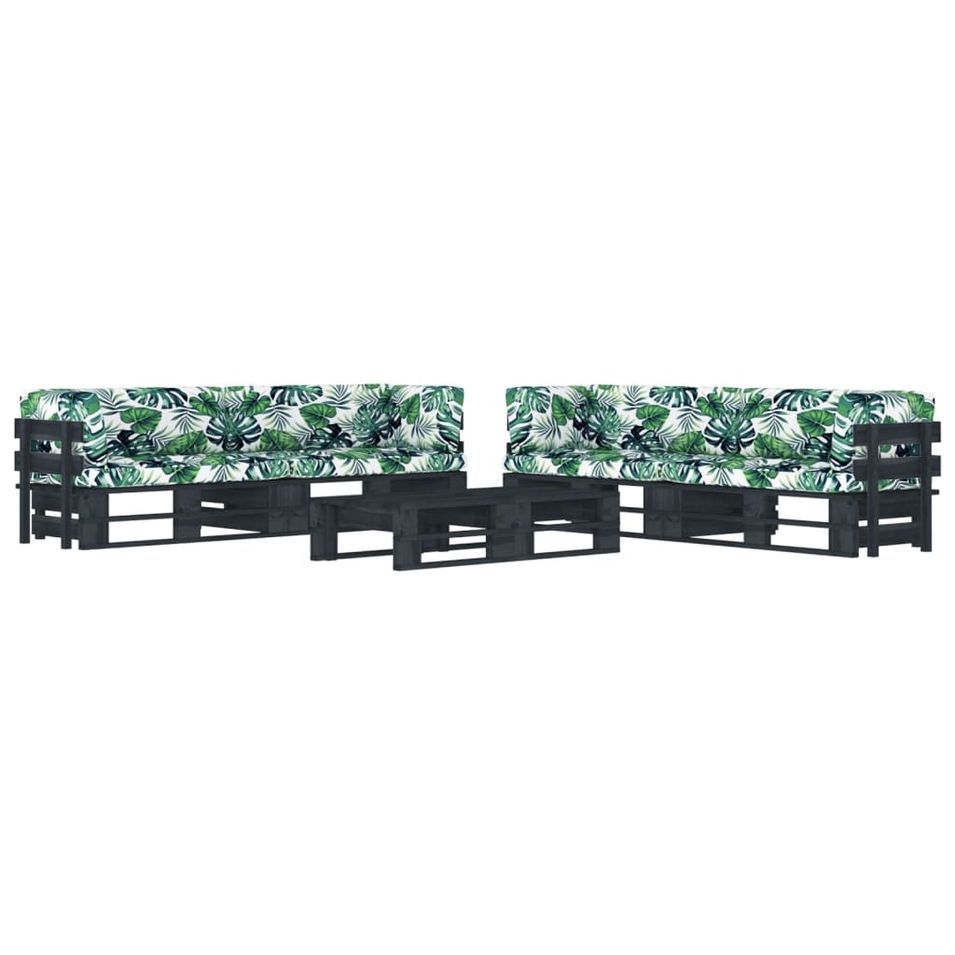 Salon de jardin palette 6 pcs et coussins Pin imprégné de noir 18 - Photo n°1