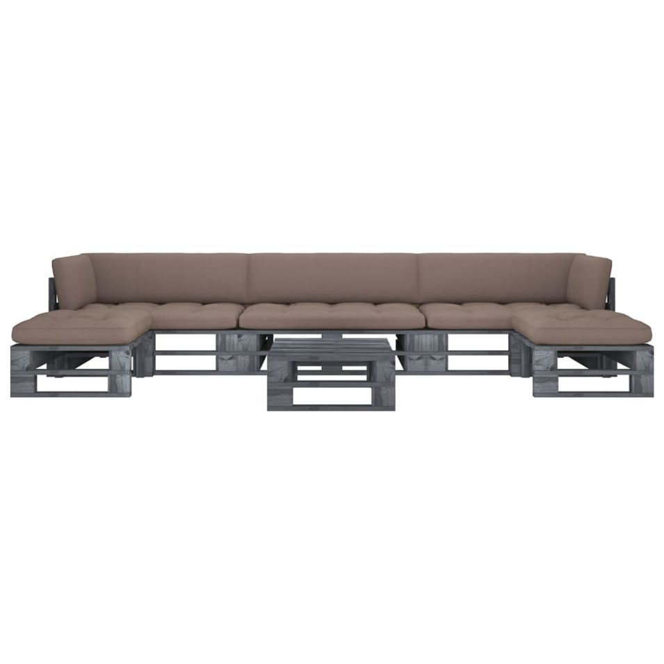 Salon de jardin palette 6pcs avec coussins Pin imprégné de gris 7 - Photo n°1