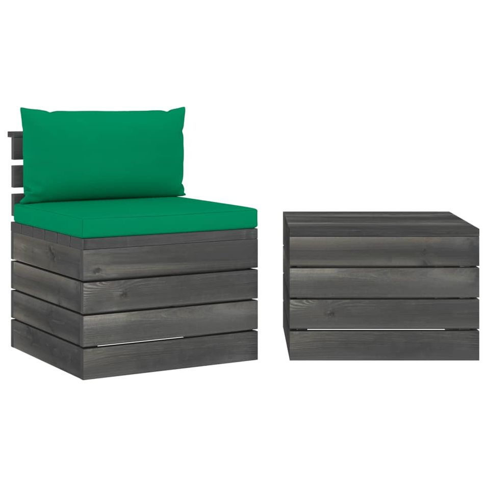 Salon palette de jardin 2 pcs avec coussins Bois de pin massif 15 - Photo n°1
