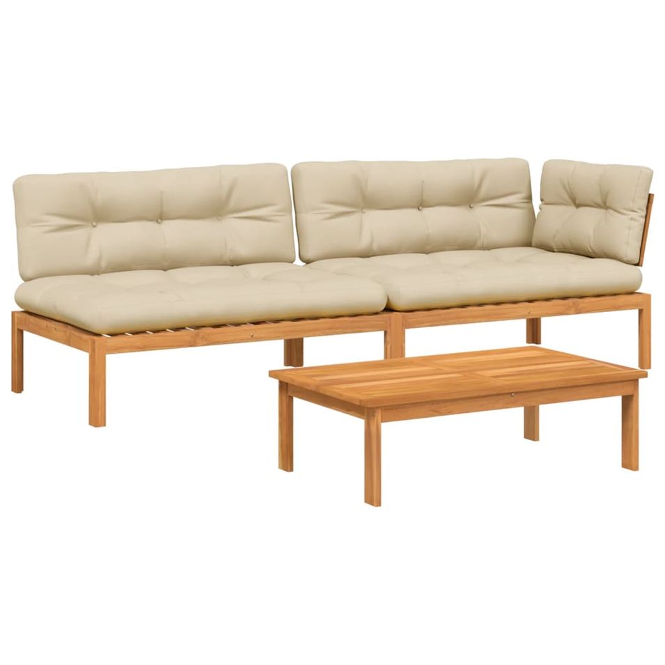 Salon palette de jardin avec coussins 3pcs bois d'acacia massif - Photo n°1