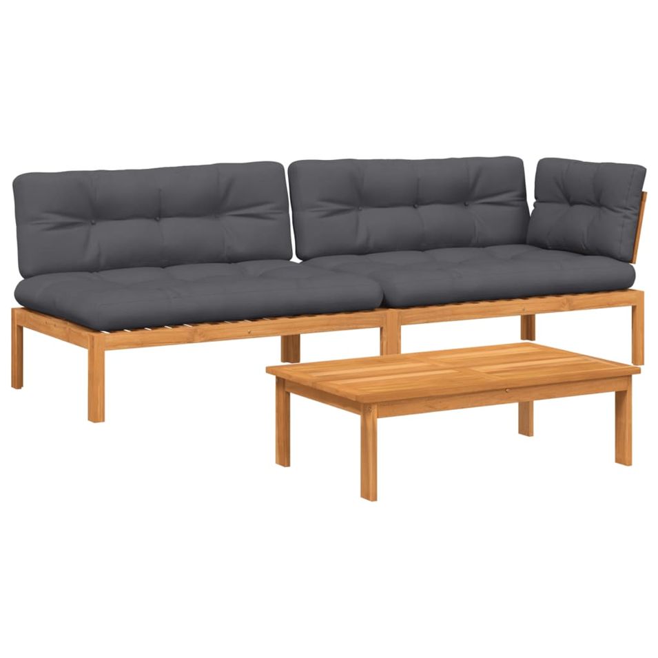 Salon palette de jardin avec coussins 3pcs bois d'acacia massif - Photo n°1