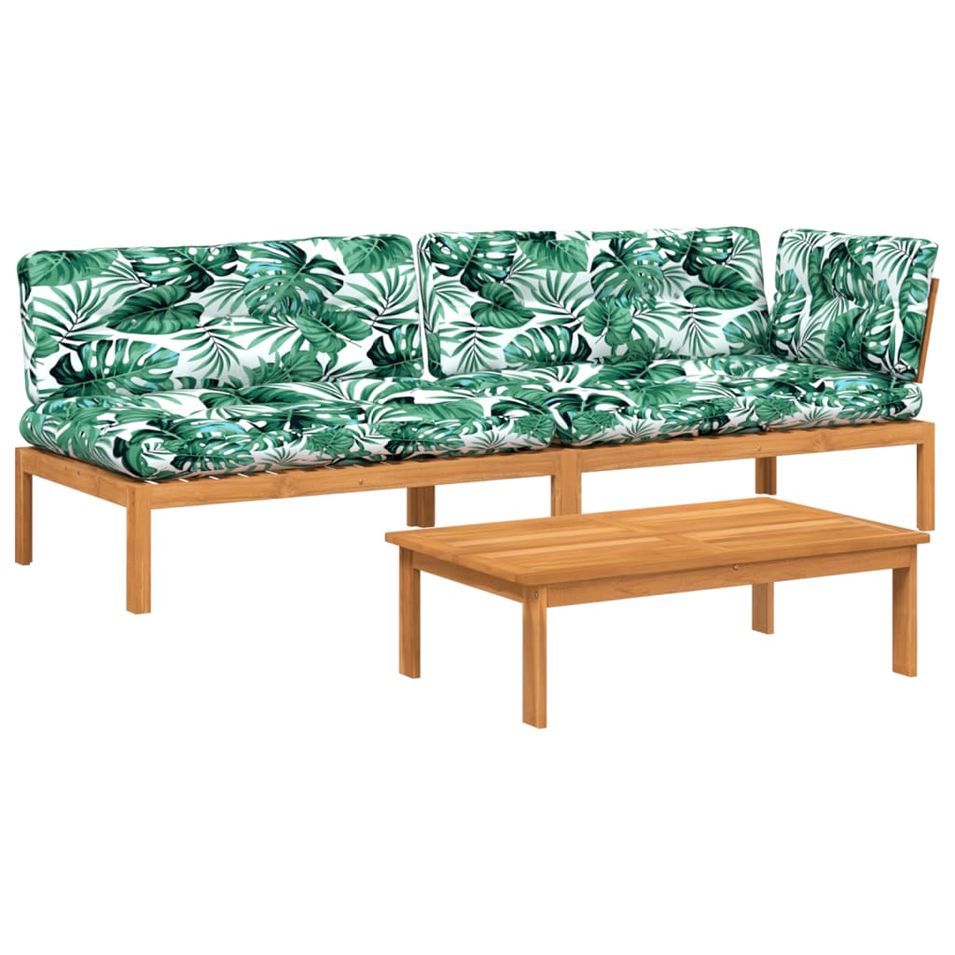 Salon palette de jardin avec coussins 3pcs bois d'acacia massif - Photo n°1