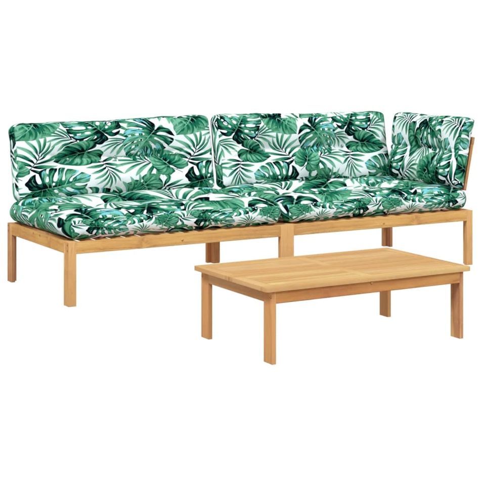 Salon palette de jardin avec coussins 3pcs bois d'acacia massif - Photo n°1