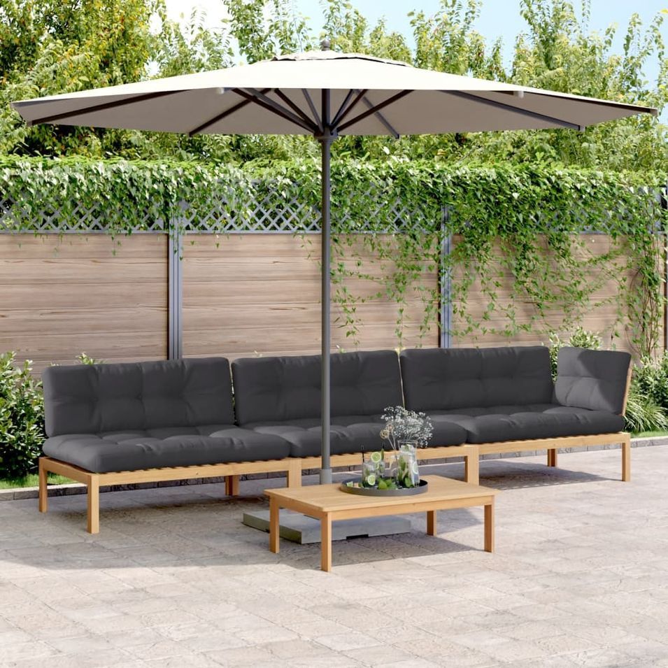 Salon palette de jardin avec coussins 4pcs bois d'acacia massif - Photo n°1