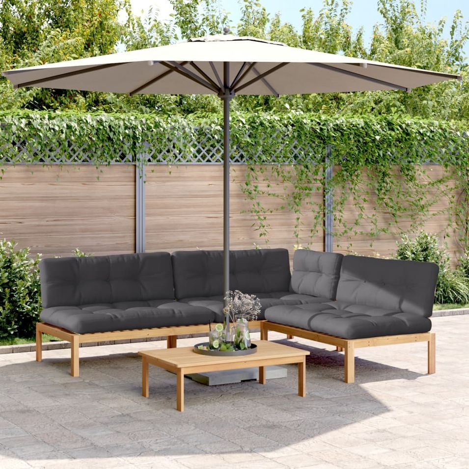 Salon palette de jardin avec coussins 4pcs bois d'acacia massif - Photo n°1
