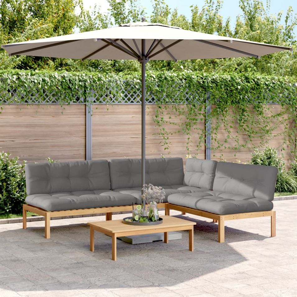 Salon palette de jardin avec coussins 4pcs bois d'acacia massif - Photo n°1