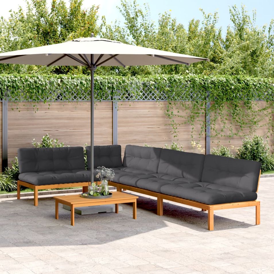 Salon palette de jardin avec coussins 5pcs bois d'acacia massif - Photo n°1