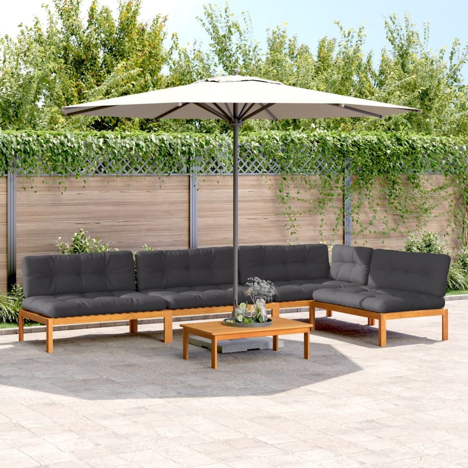 Salon palette de jardin avec coussins 5pcs bois d'acacia massif - Photo n°1