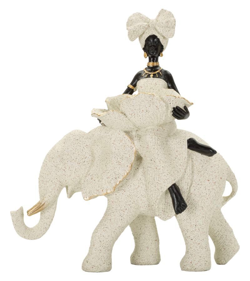 Sculpture ethnique femme africaine sur éléphant 50 x 16 x 34 cm - Photo n°1