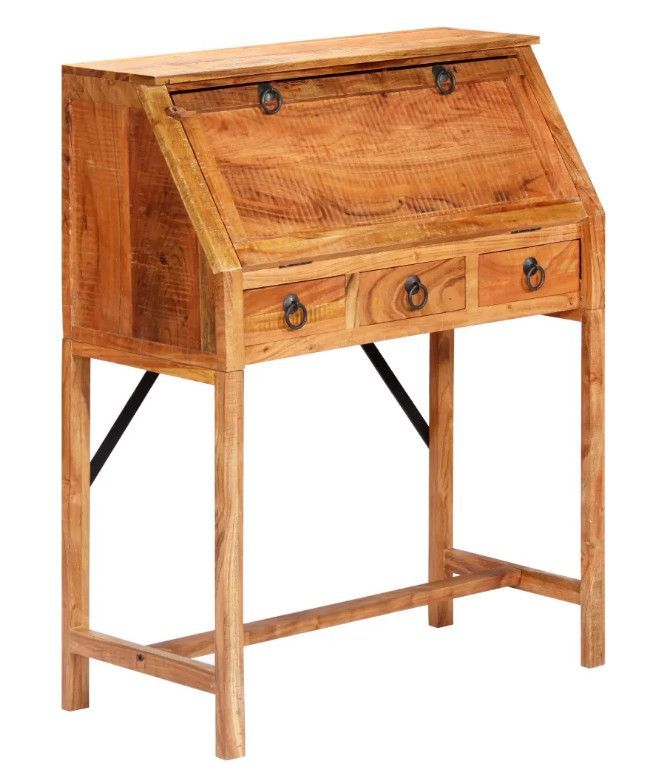 Secrétaire 1 porte 4 tiroirs acacia massif clair Massala - Photo n°1