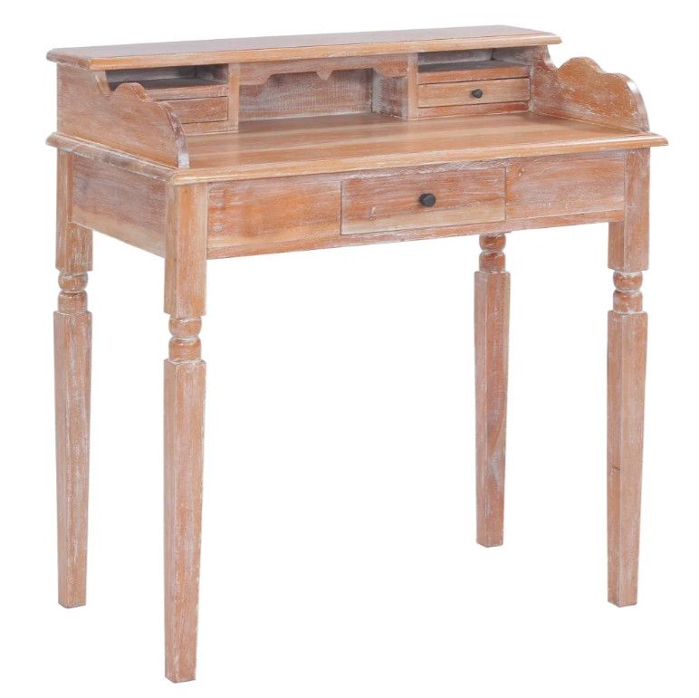 Secrétaire 3 tiroirs acajou massif clair brossé Maldone - Photo n°1