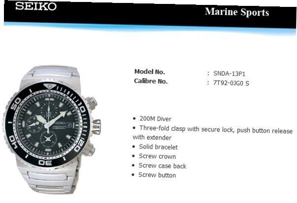 Seiko Marine Sport 200mt Diver Chrono Gent Ss SNDA13P1 - Photo n°1