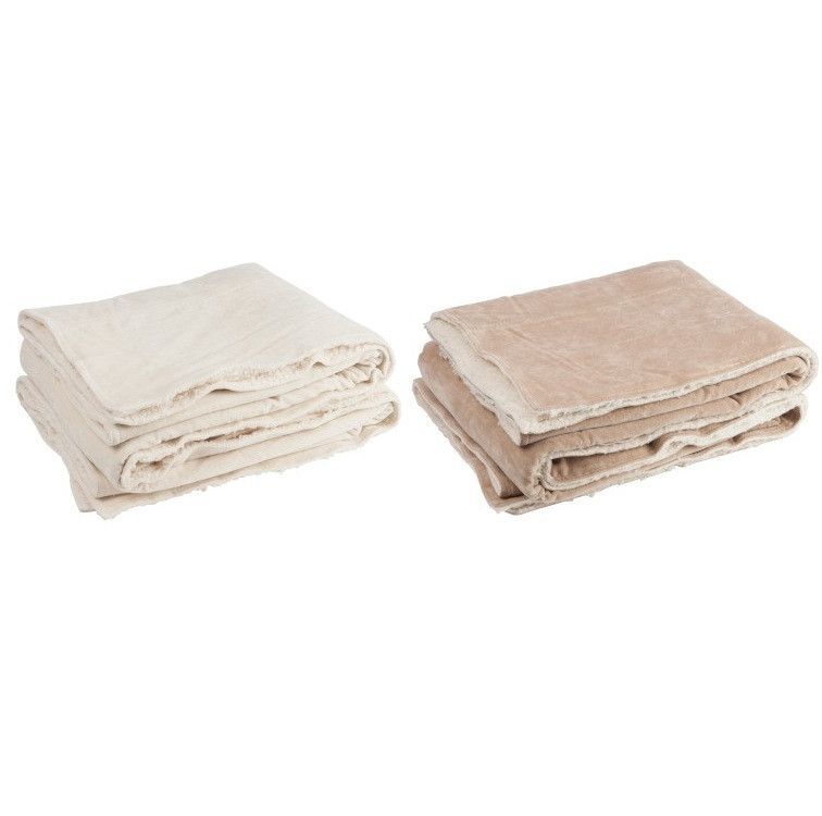 Set de 2 plaids tissu beige et marron Nayra - Photo n°1
