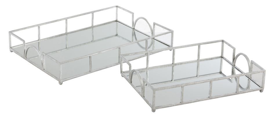 Set de 2 plateaux rectangulaire métal argent Fanou L 50 cm - Photo n°1