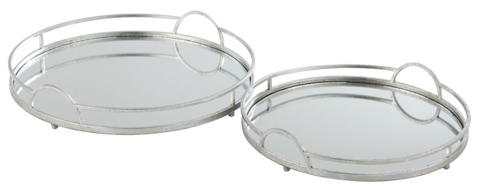 Set de 2 plateaux rond miroir métal argent D 46/D 40 cm - Photo n°1