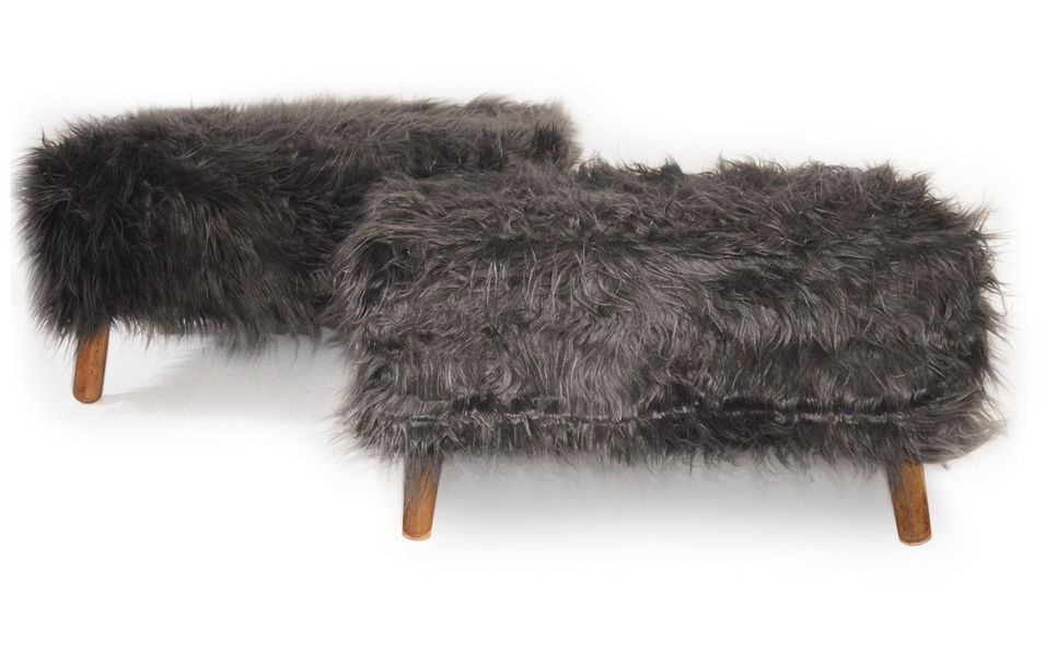 Set de 2 poufs effet fourrure noir Fury - Photo n°1
