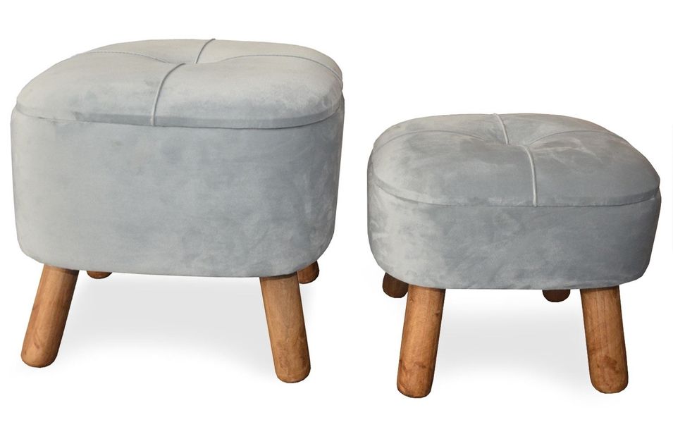 Set de 2 poufs en velours argenté Bip - Photo n°1
