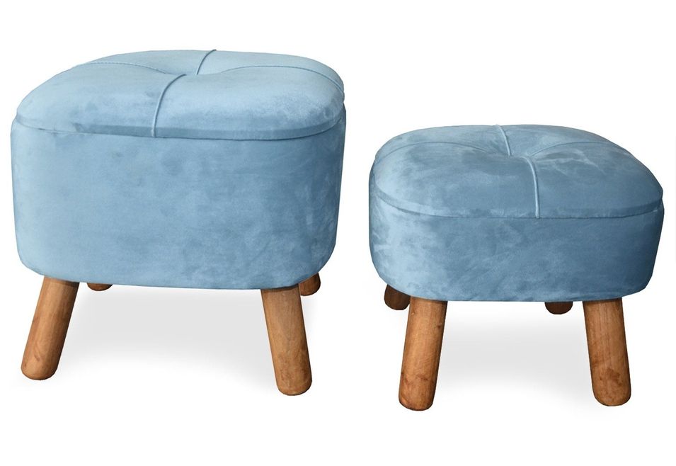 Set de 2 poufs en velours bleu Bip - Photo n°1