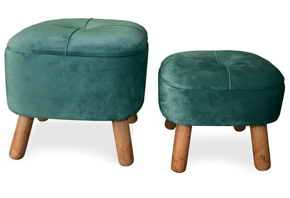 Set de 2 poufs en velours vert Bip - Photo n°1