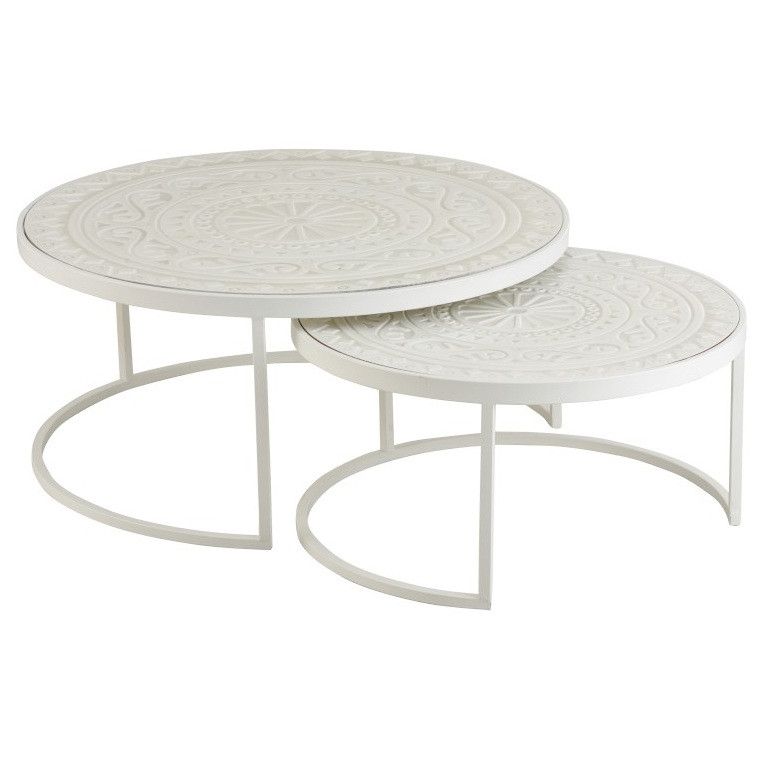 Set de 2 tables basses bois blanc et pieds métal Omani - Photo n°1