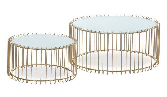 Set de 2 tables basses verre blanc et pieds métal doré Vret D85/D 60 cm - Photo n°1