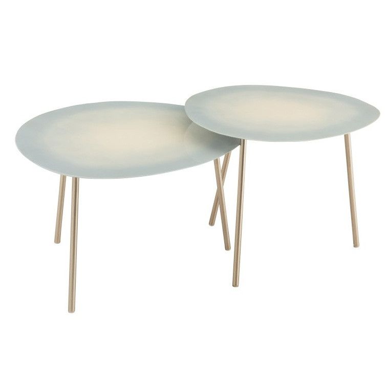 Set de 2 tables d'appoint métal laqué bleu clair et doré Marino - Photo n°1