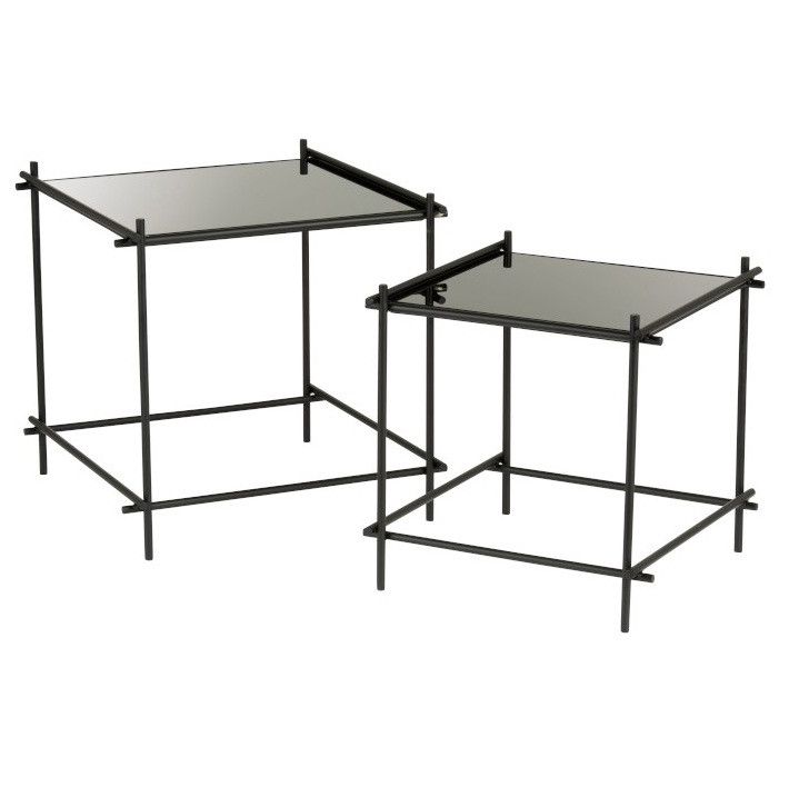 Set de 2 tables d'appoint verre noir et pieds métal Ocel - Photo n°1