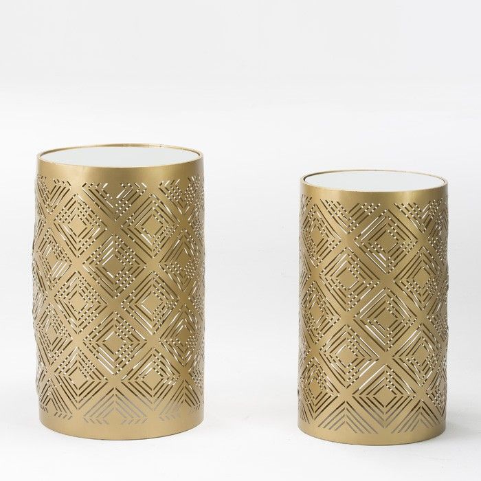 Set de 2 tables d'appoints miroir et métal doré Meli - Photo n°1