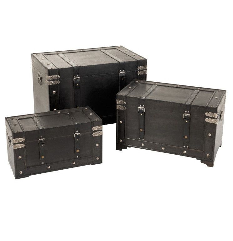 Set de 3 malles bois massif noir Jibel - Photo n°1