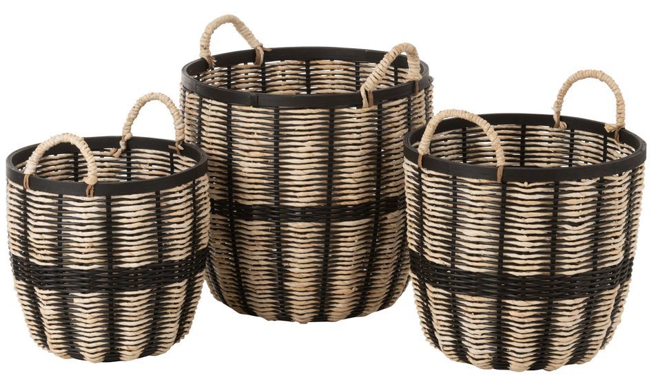 Set de 3 paniers de rangement en rotin bicolore LILAI - Photo n°1