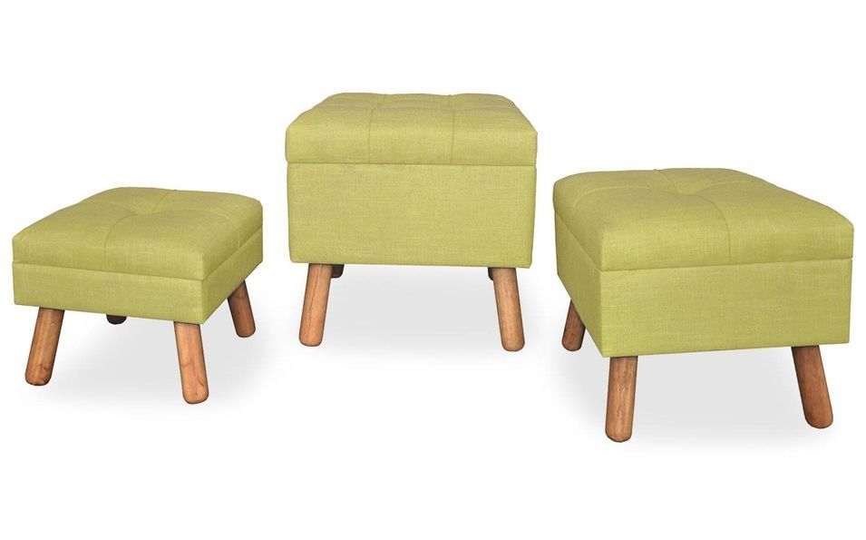 Set de 3 poufs coffres en tissu vert Tera - Photo n°1