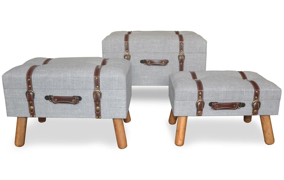 Set de 3 poufs coffres matelassés tissu gris Expo - Photo n°1