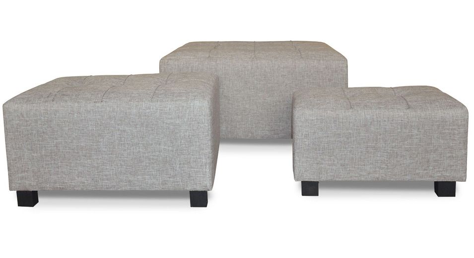 Set de 3 poufs en tissu beige Pury - Photo n°1