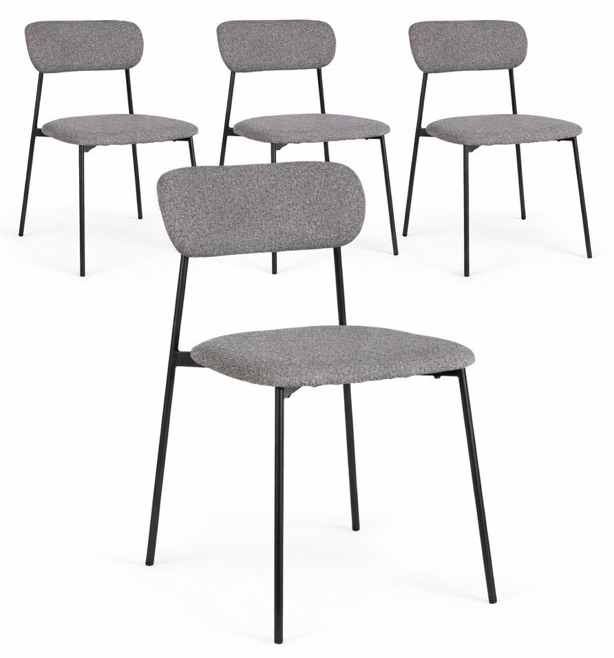 Set de 4 chaises INKA – acier peint noir ou café & assise rembourrée - Photo n°1