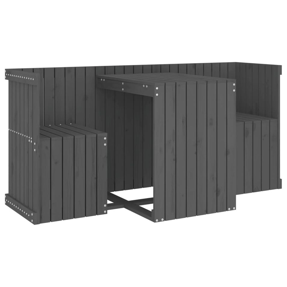Set de balcon 2 places gris bois de pin massif - Photo n°1