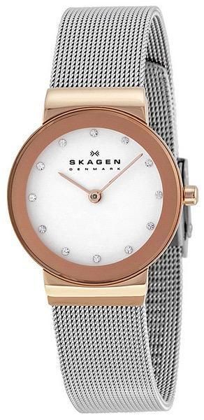 Skagen Denmark Svarovsky Lady Quartz Ss Pvd Rose Gold Case.fixed Rose Gold-tone Mirrored Bezel. Ss Bracelet Mop Dial 28 Mm Wr 30mt 358SRSC - Photo n°1