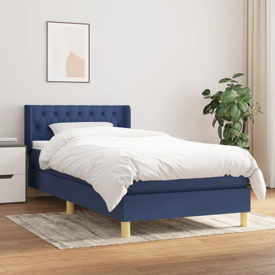 Sommier à lattes de lit avec matelas Bleu 90x190 cm Tissu - Photo n°1