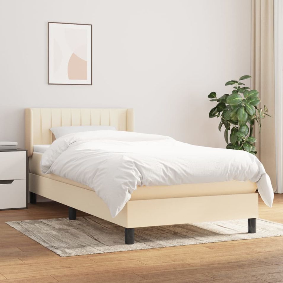 Sommier à lattes de lit avec matelas Crème 90x200 cm Tissu - Photo n°1