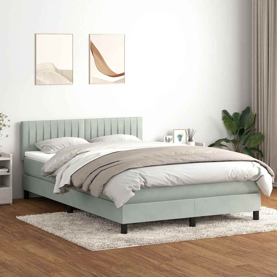 Sommier à lattes de lit et matelas gris clair 140x210cm velours - Photo n°1