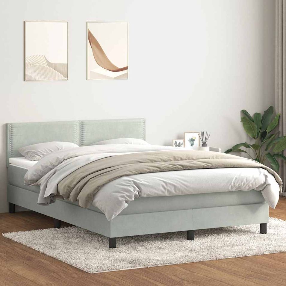 Sommier à lattes de lit et matelas gris clair 160x210cm velours - Photo n°1