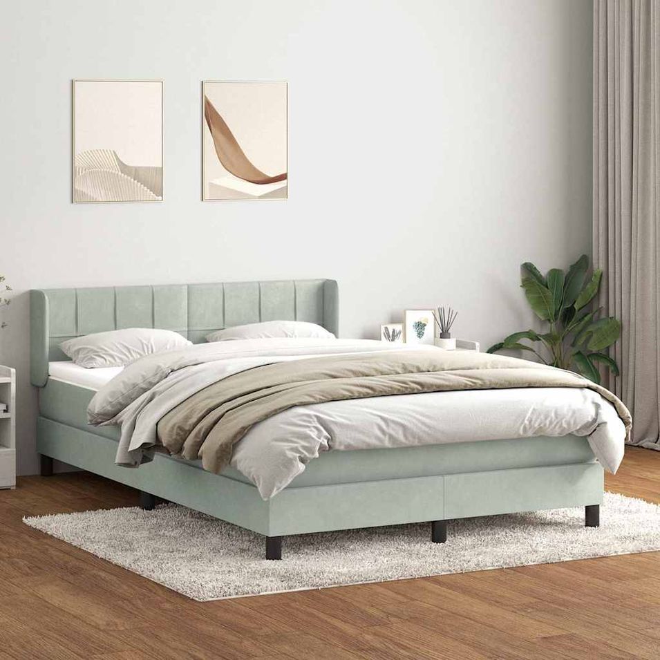 Sommier à lattes de lit et matelas gris clair 160x210cm velours - Photo n°1