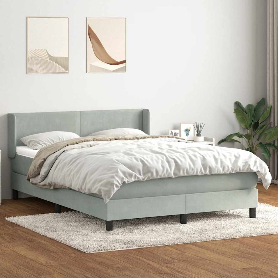 Sommier à lattes de lit et matelas gris clair 160x220cm velours - Photo n°1