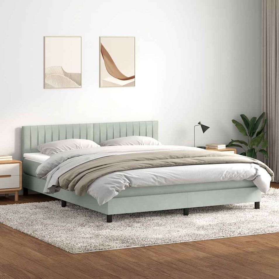 Sommier à lattes de lit et matelas gris clair 180x220cm velours - Photo n°1