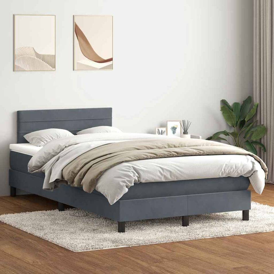 Sommier à lattes de lit et matelas gris foncé 120x210cm velours - Photo n°1