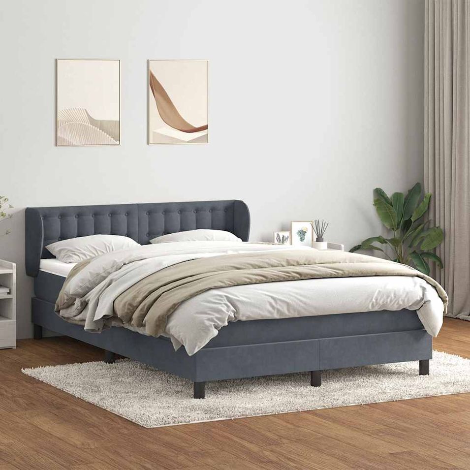 Sommier à lattes de lit et matelas gris foncé 140x210cm velours - Photo n°1