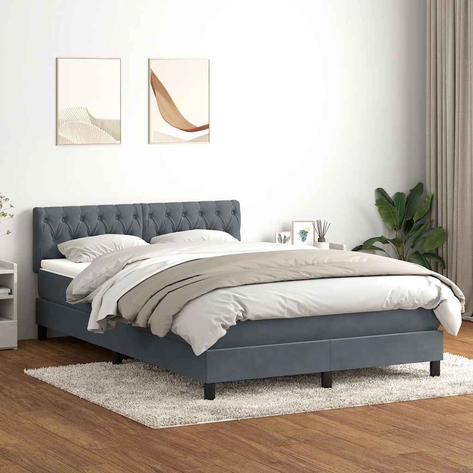 Sommier à lattes de lit et matelas gris foncé 160x210cm velours - Photo n°1