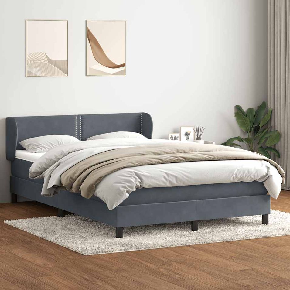 Sommier à lattes de lit et matelas gris foncé 160x210cm velours - Photo n°1
